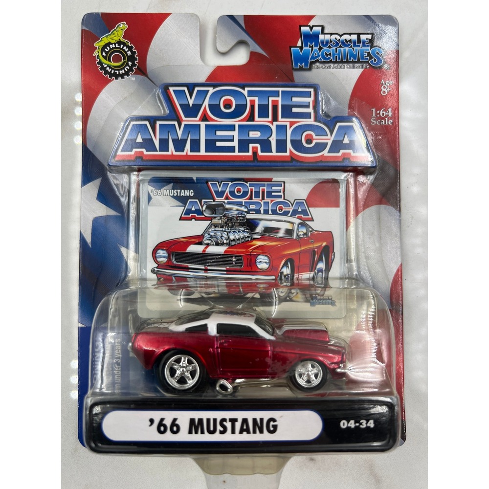Muscle Machines 1966 Mustang Vote America 1:64 Diecast Red 04-34 Donkey 71161